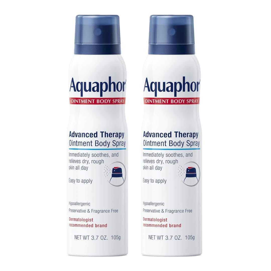 Aquaphor Advanced Therapy Ointment Body Spray, Fragrance Free, Hypoallergenic, Spray Moisturizer for Dry Skin, Moisturizes and Heals Dry, Rough Skin, 3.7 Oz Can (Pack of 2)