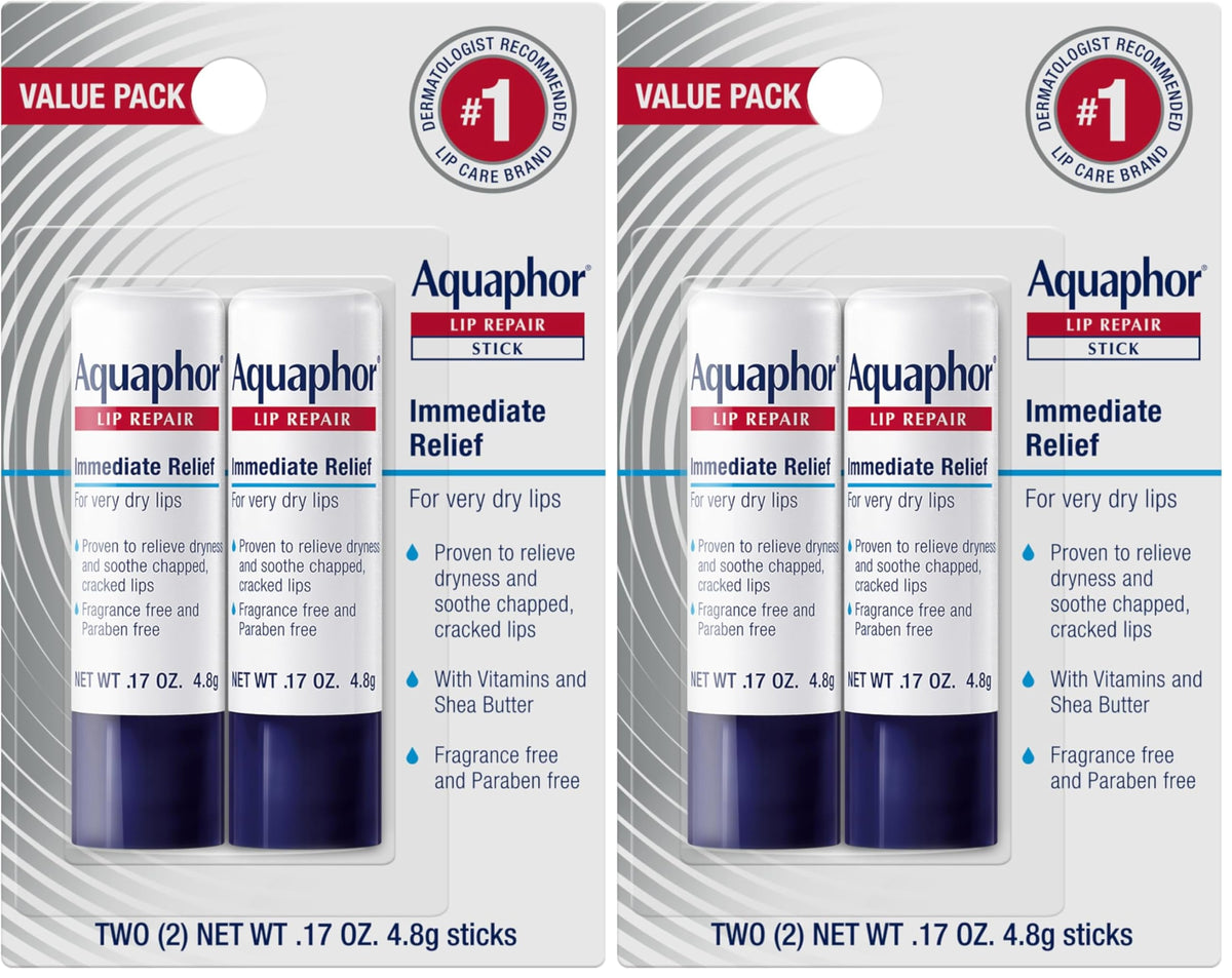 Aquaphor Lip Repair Stick, Moisturizing Lip Balm Pack, Relieves Dryness, 0.17 Oz Stick, (Pack of 4)