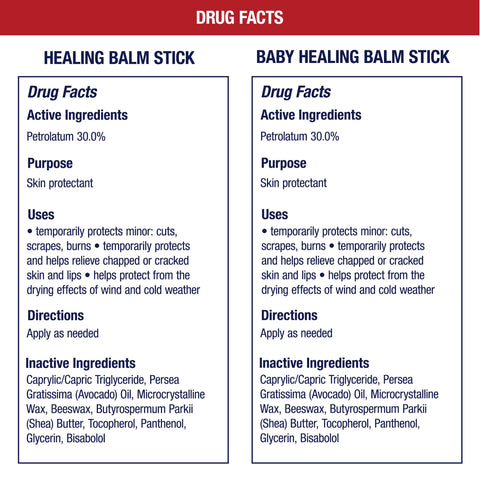 Aquaphor Skin Care Set with Avocado Oil and Shea Butter, Healing Balm Stick (0.65 Oz) + Baby Healing Balm Stick (0.65 Oz), Hypoallergenic and Soothes Dry, Chapped Skin