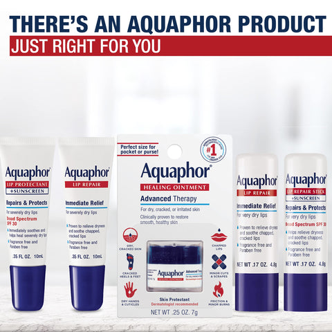 Aquaphor Lip Repair Ointment - Long-lasting Moisture to Soothe Dry Chapped Lips - .35 fl. oz. Tube,(Pack of 2)