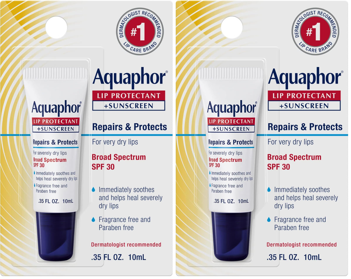 Aquaphor Lip Balm, Lip Repair, SPF 30 | Lip Protectant | 0.35 Oz Tube | Pack of 2
