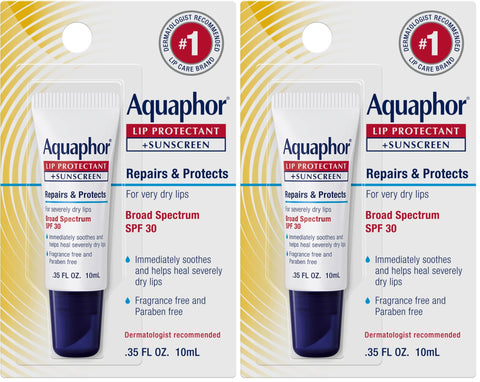 Aquaphor Lip Balm, Lip Repair, SPF 30 | Lip Protectant | 0.35 Oz Tube | Pack of 2