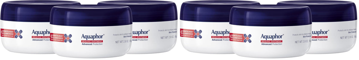 Aquaphor Healing Ointment - Skin Protectant for Dry Cracked Skin - Hands,Heels,Elbows - 2.8 oz Jar,(Pack of 6)